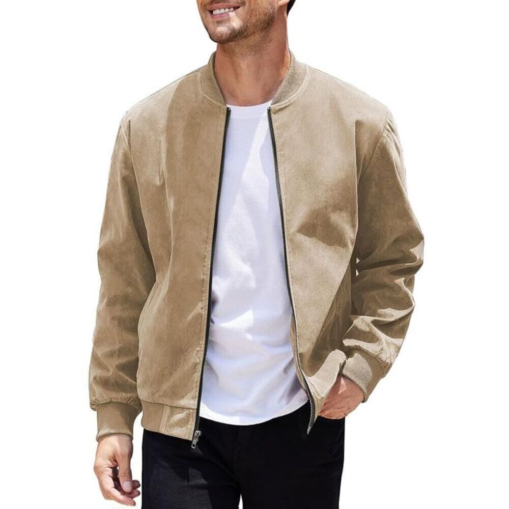 COOFANDY - Men's Casual Varsity Jacket Vintage Light Brown - Picture 8 of 11